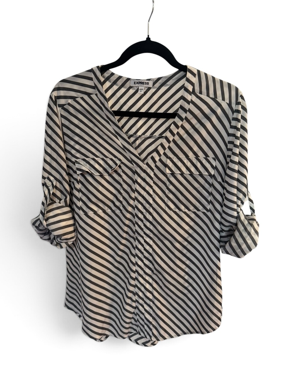 Express Diagonal Striped Top in White and Black